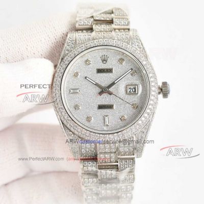 Swiss Replica Rolex Datejust 41mm Iced Out Baguette 3135 Watch